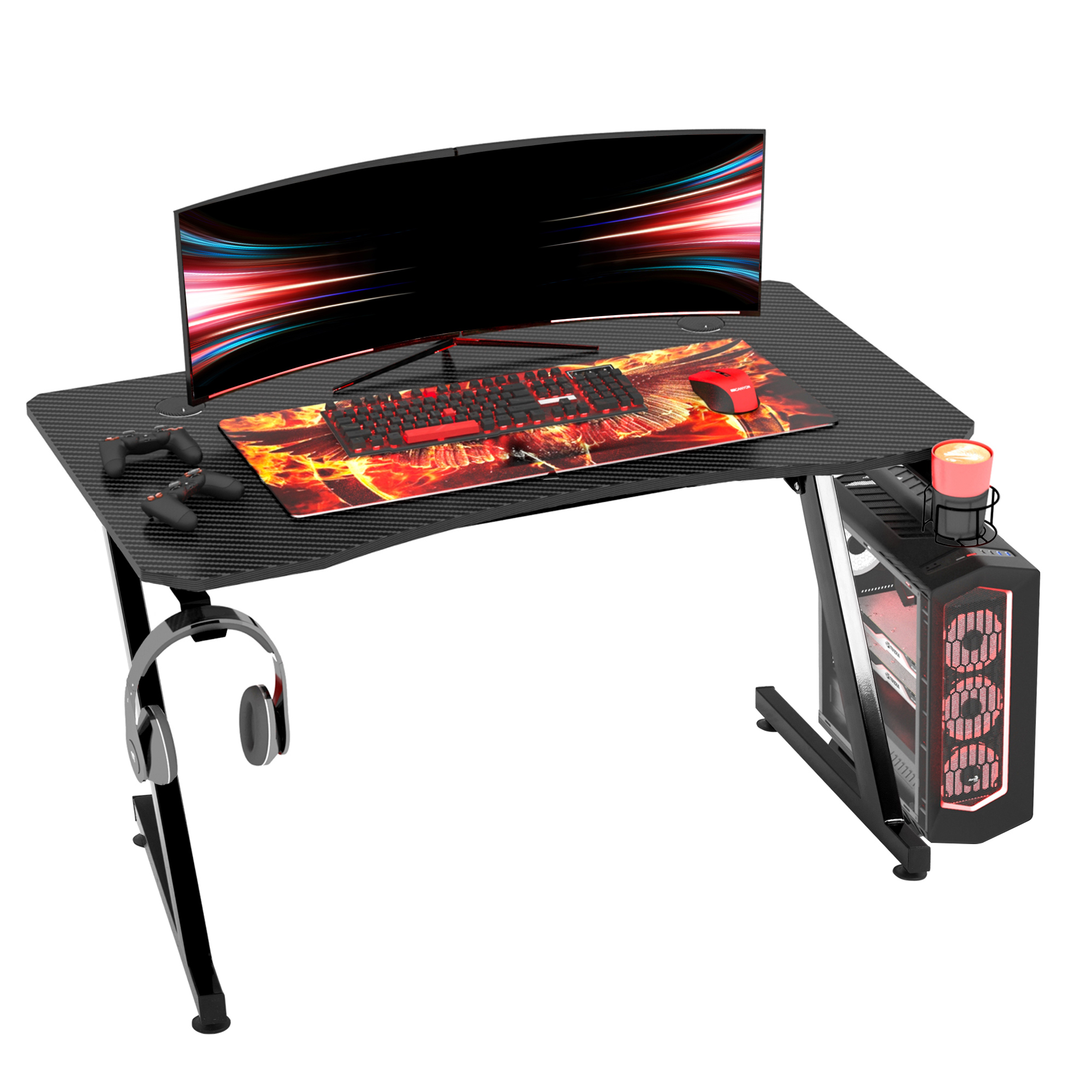 Mesa gaming Homcom negro 120x65x74,5 cm aglomerado de madera y acero ...