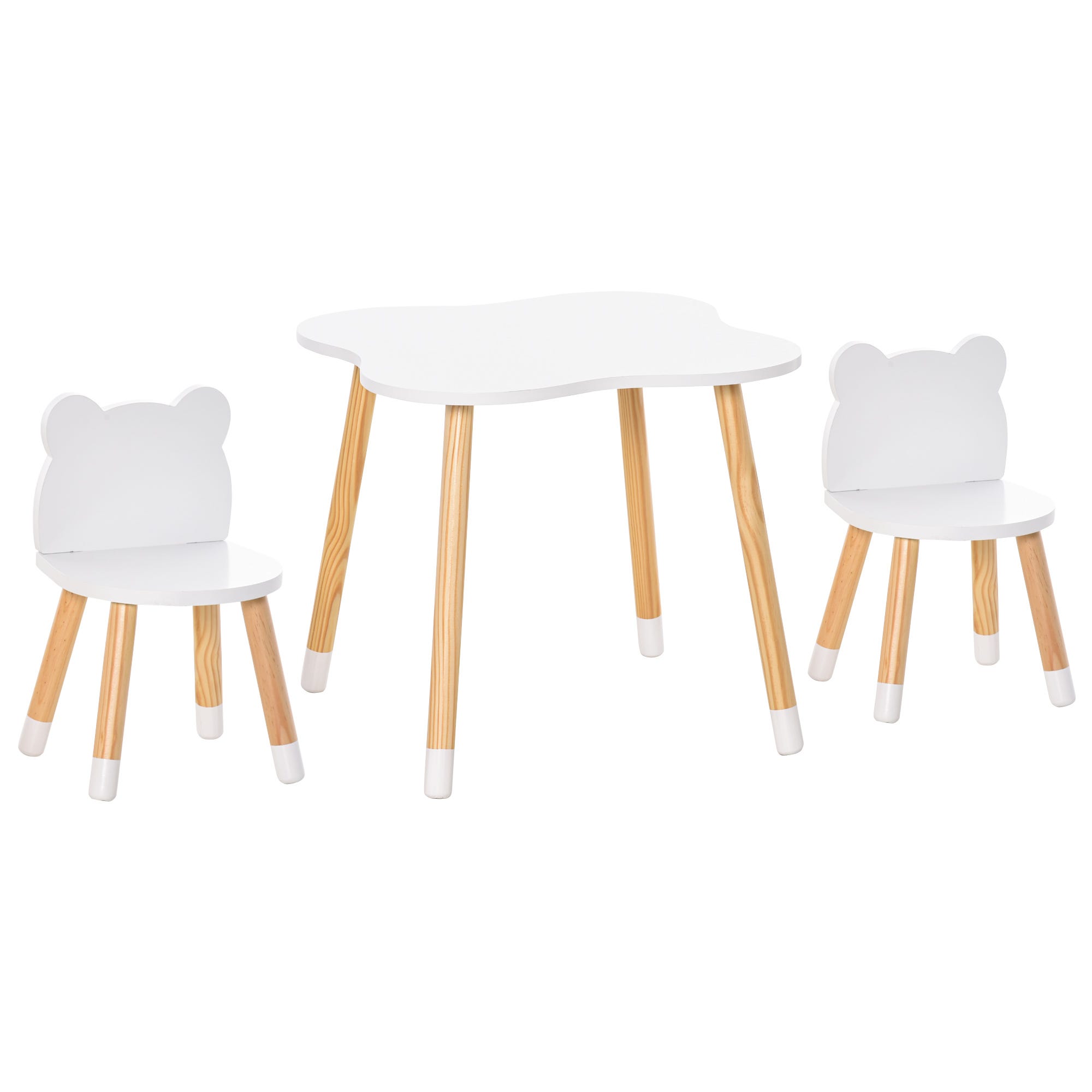 Conjunto de mesa y dos sillas de madera infantiles con cajones