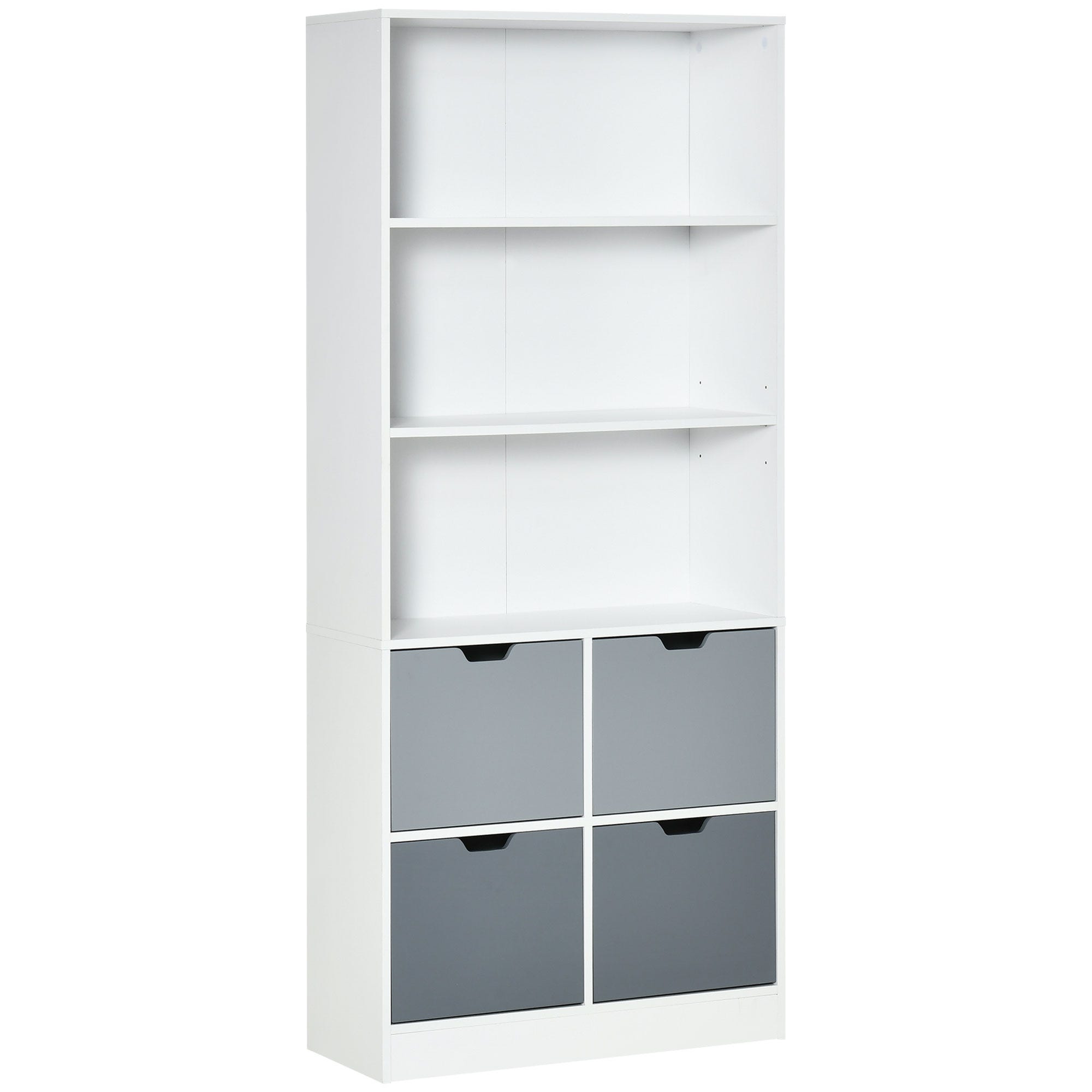 Armario de libros con 4 cajones 3 estantes HOMCOM 76x30x173cm blanco