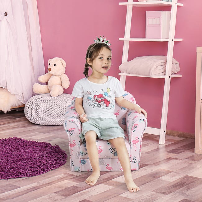 Sillón infantil Homcom rosa 50x39x44 cm poliéster y madera