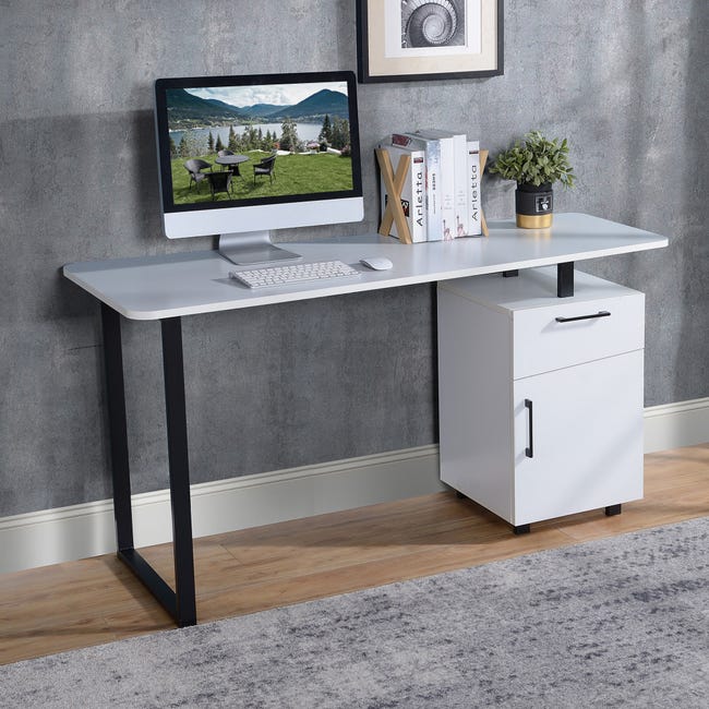 Mesa de escritorio Homcom blanco 150x60x76 cm tablero de