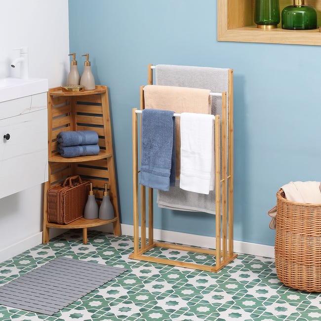  ToiletTree Products Toallero de bambú – Toallero para  interiores y exteriores – Uso como perchero, soporte para toallas de  piscina y toallero de baño – Estante organizador de baño para toallas