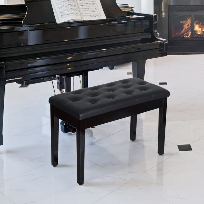 Taburete de Piano y Teclado en forma de X altura ajustable 3 posiciones 44  - 50 cm - Polipiel - Negro [en.casa]