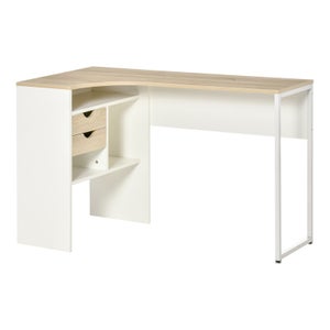 Grand bureau blanc et aspect chêne avec tiroir et étagères - STAND