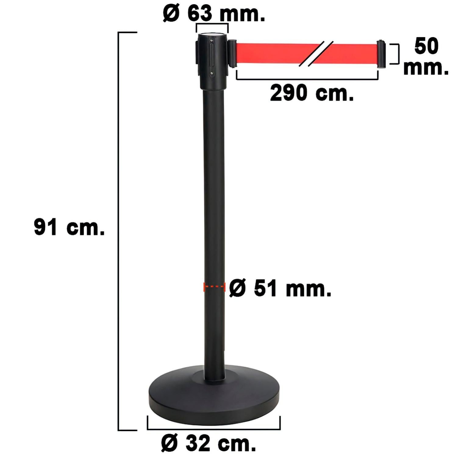 Poste Separador Cinta Extensible 3 Metros. Ø Base 32 Cm. Ø Tubo 5,1 Cm. Altura 91 Cm. En Oferta Poste Separador Cinta Extensible 3 Metros. Ø Base 32 Cm. Ø Tubo 5,1 Cm. Altura 91 Cm.