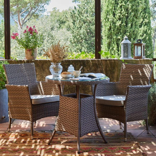 bomba Almuerzo entre Conjunto comedor / balcón mesa redonda jardín 70 cm y 2 sillas ratán  sintético y aluminio – Bolonia | Leroy Merlin