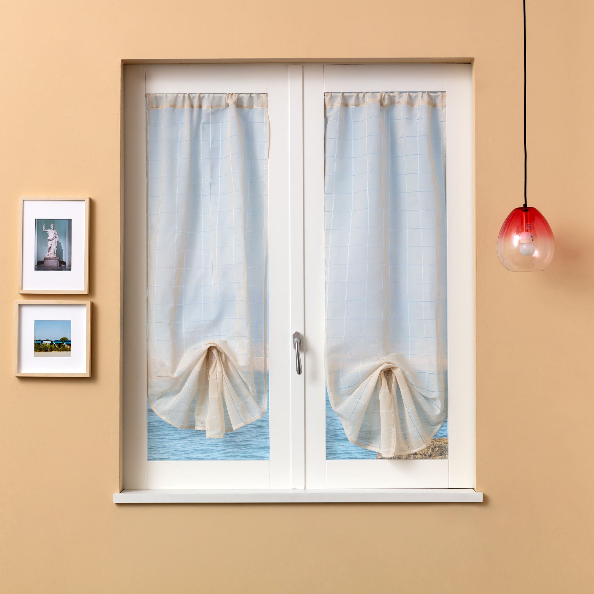 Coppia tendine, tenda a vetro, tendina a vetro regolabili Eleonor Grigio cm  60x230