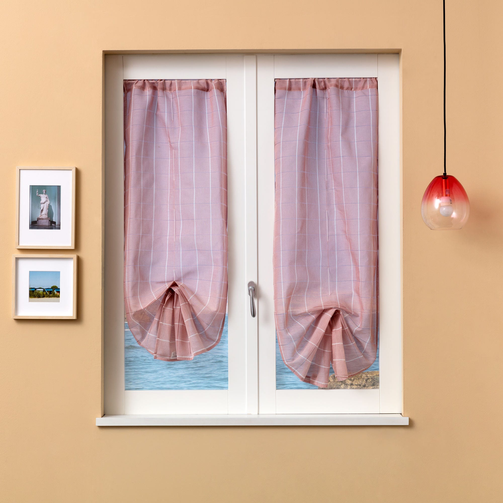 Coppia tendine, tenda a vetro, tendina a vetro regolabili Valentina Rosa cm  60x150