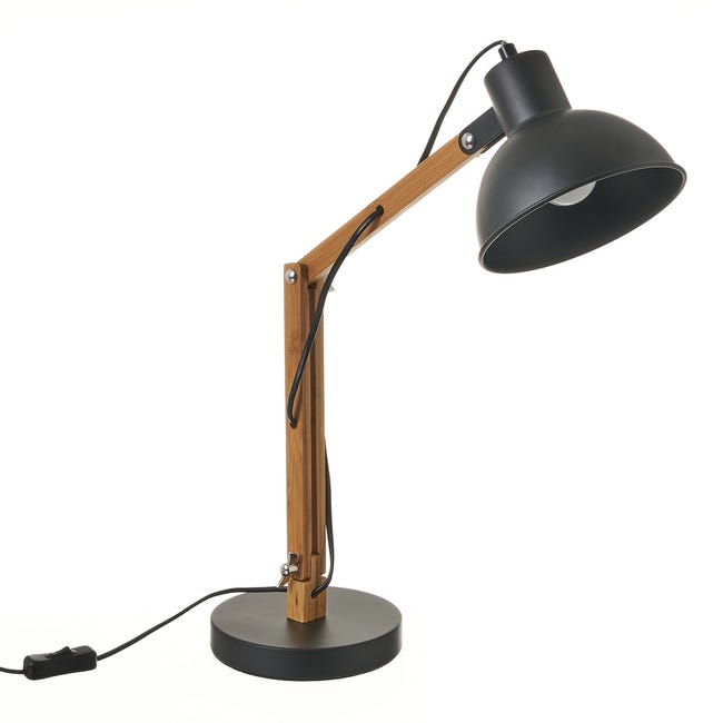 Hablar en voz alta Creta Sin alterar Lámpara flexo para escritorio de bambú y metal en negro y natural de  37x16x40 cm | Leroy Merlin