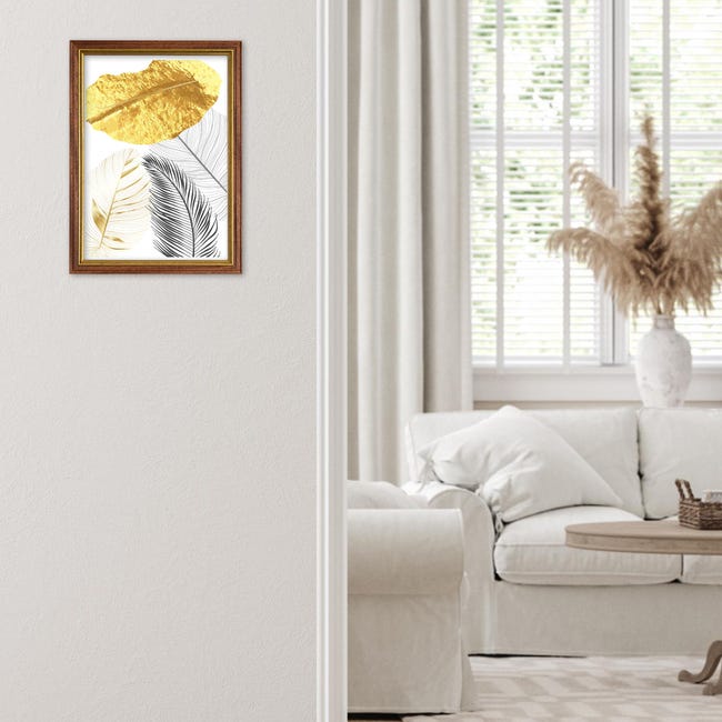 Cornice portafoto in legno da parete noce con profilo oro BRUN, per foto,  stampe artistiche, poster da 40x50 cm