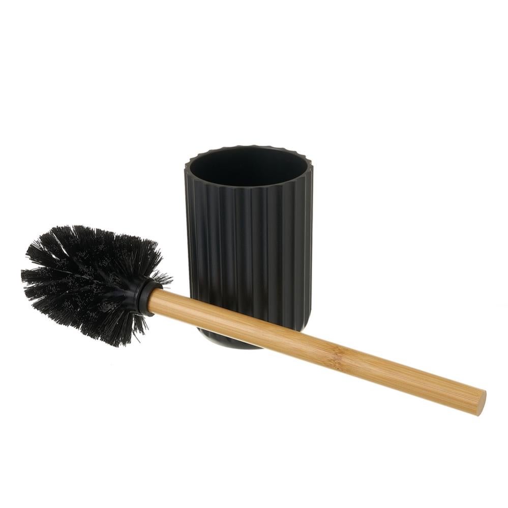 Escobilla de Baño negro de bambú y PVC de Ø 9x35 cm