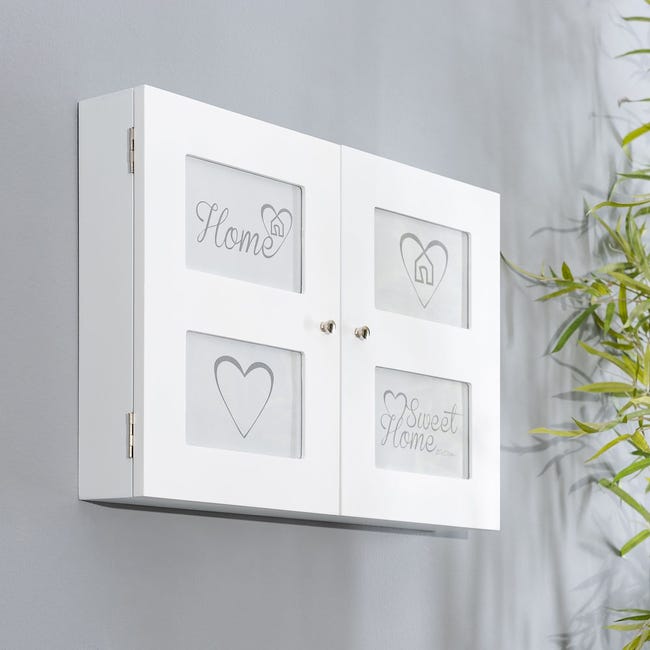 Tapa contador luz o cuadro eléctrico con portafotos de madera de 2 puertas  blanco de 46x8x32 cm