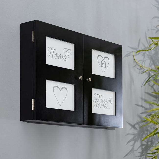 Tapa contador luz o cuadro eléctrico con portafotos de madera de 2 puertas  negro de 46x8x32 cm