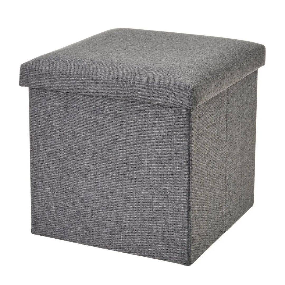 Pouf Contenitore Grigio Scuro Sgabello Poggiapiedi Pieghevole Salvaspazio  in Tessuto cm 38x38x38