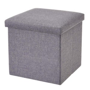 POUF CONTENITORE ECOPELLE CUBO PIEGHEVOLE 35X35X35 CM BEIGE 4 PUNTI  TRAPUNTATO