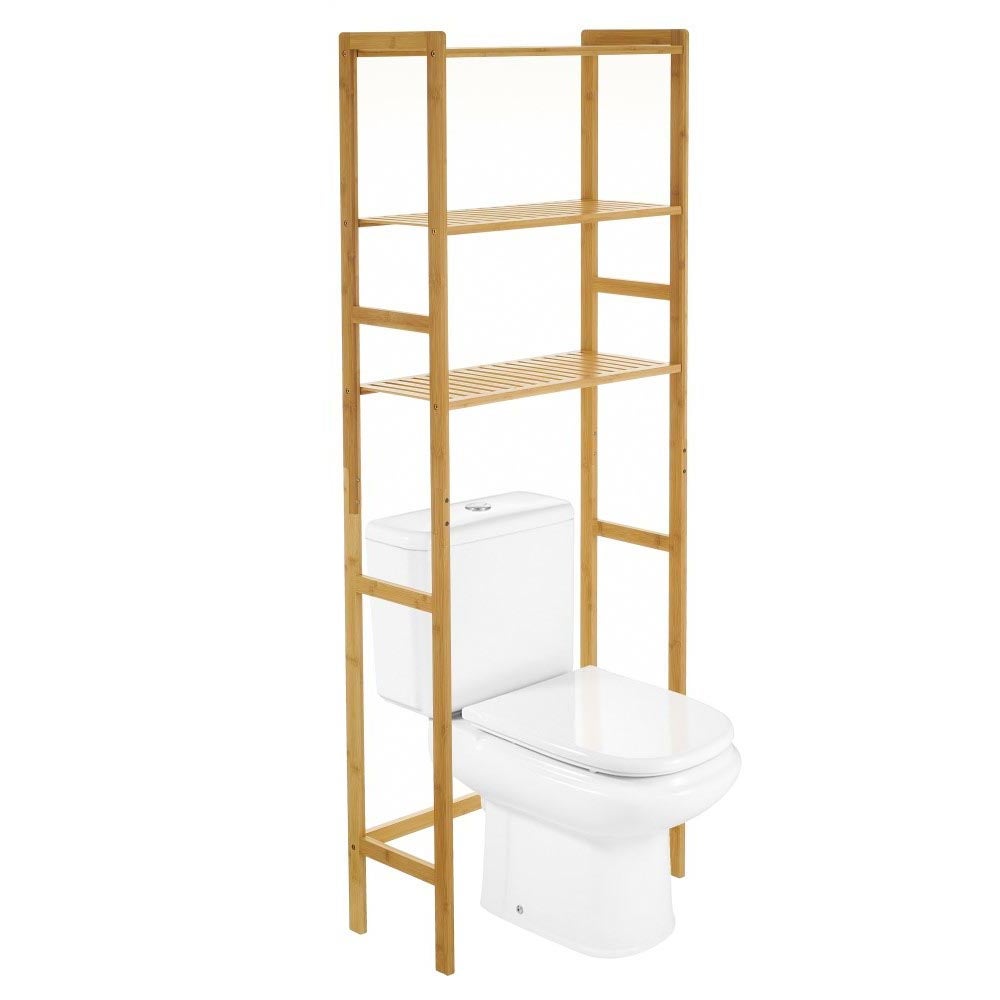 Estantería sobre WC con 3 estantes de bambú natural de 60x25x161