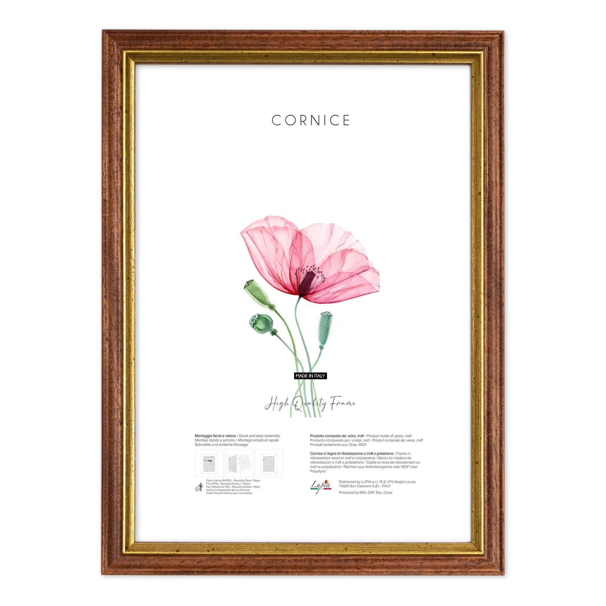 Cornice Da Parete In Legno Con Passepartout – Maestri Artigiani, Misura 50x60 Cm, Colore Oro, 100% Made In Italy