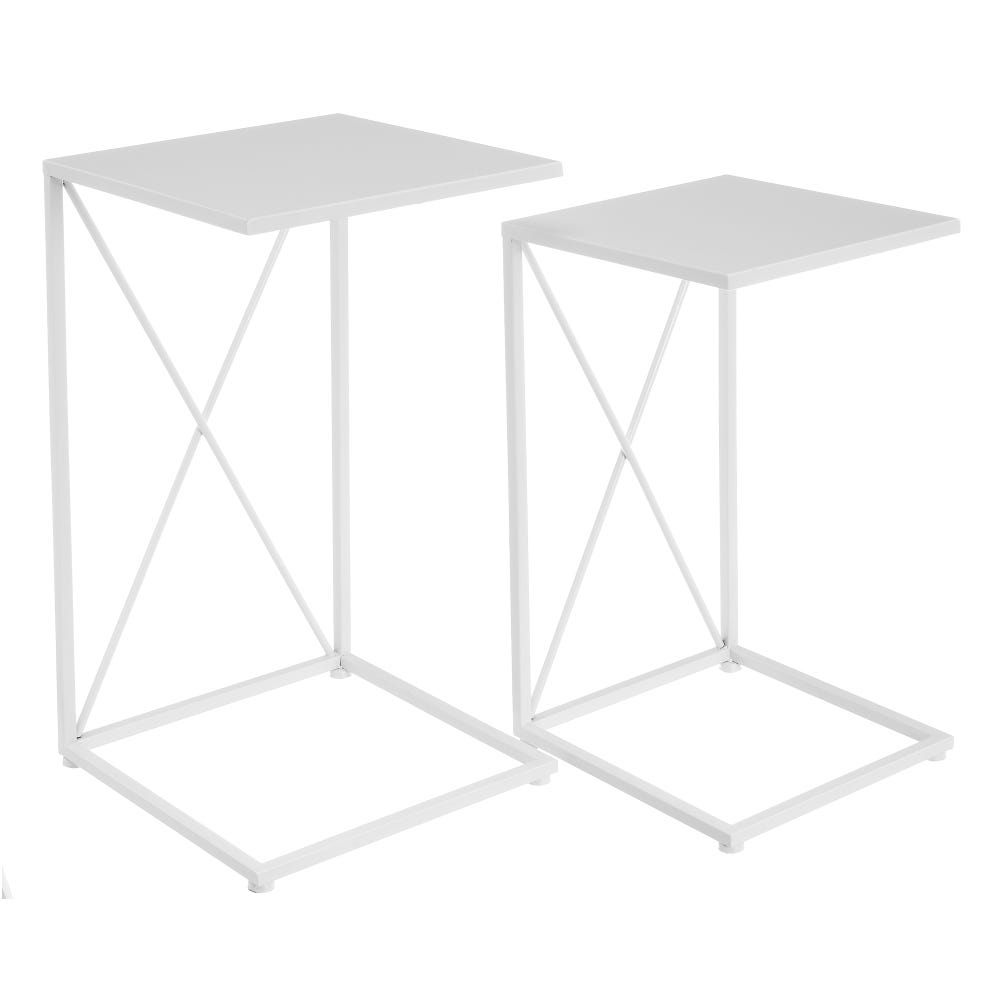 Set de 2 mesas auxiliares con hojas de metal y DM blancas