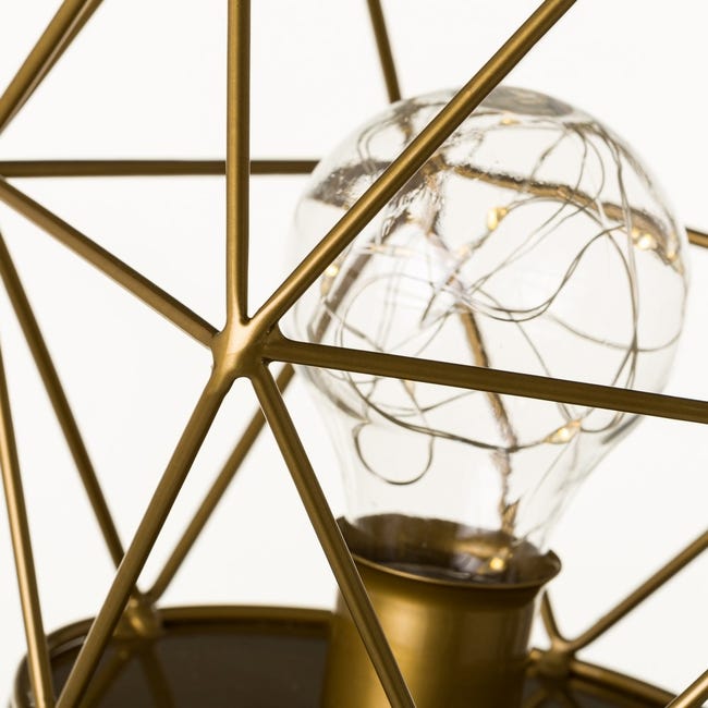 Adición Mismo Continental Set de 2 lámparas de mesa geométricas a pilas de led y metal dorada y  plateada de Ø 15x16 cm | Leroy Merlin