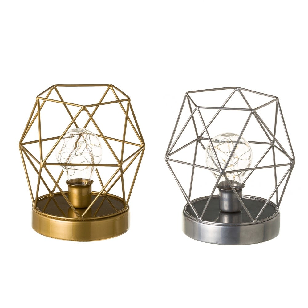 Set de 2 lámparas de mesa geométricas a pilas de led y metal dorada y  plateada de Ø 15x16 cm