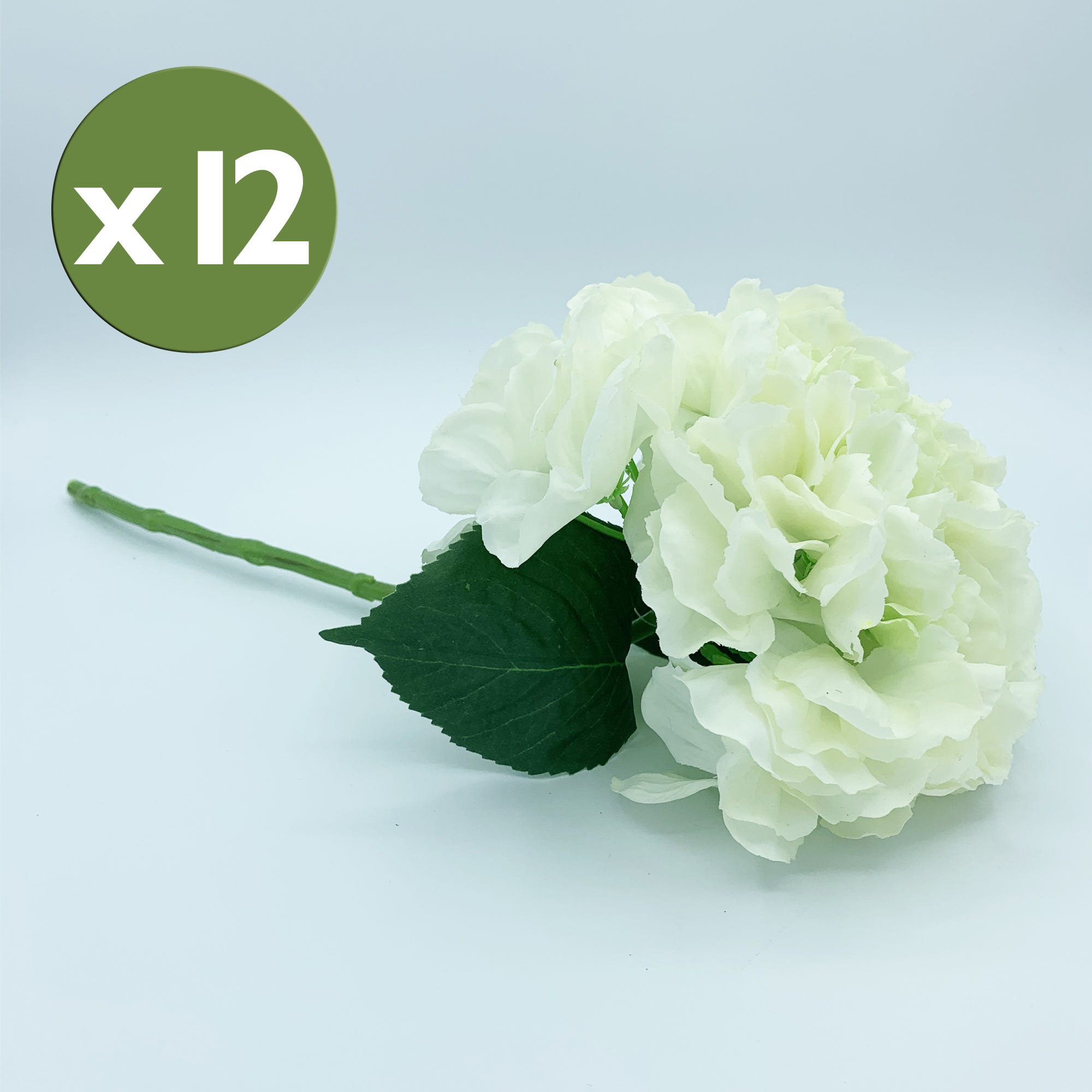 Confezione da 12 mazzi di ortensie con tocco naturale 42 cm con fiori Ø20  cm in colore bianco