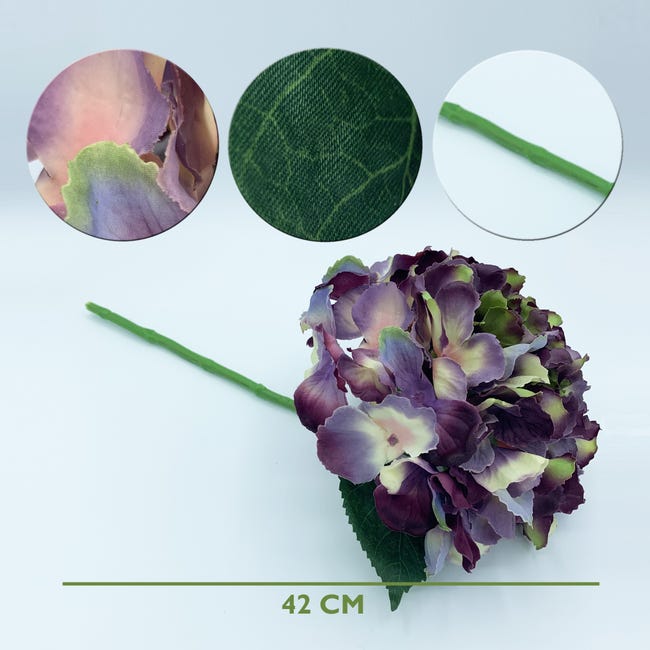 Confezione da 12 mazzi di ortensie con tocco naturale 42 cm con fiori Ø20  cm in colore lilla