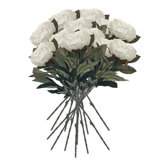 Pack de 12 ramos de peonía de 80 cm de tela en color blanco | Leroy Merlin