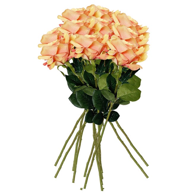 Peave Propuesta Sofocar Pack de 12 ramos de rosas con tacto natural de 69 cm con flor de Ø11 cm en  color naranja | Leroy Merlin