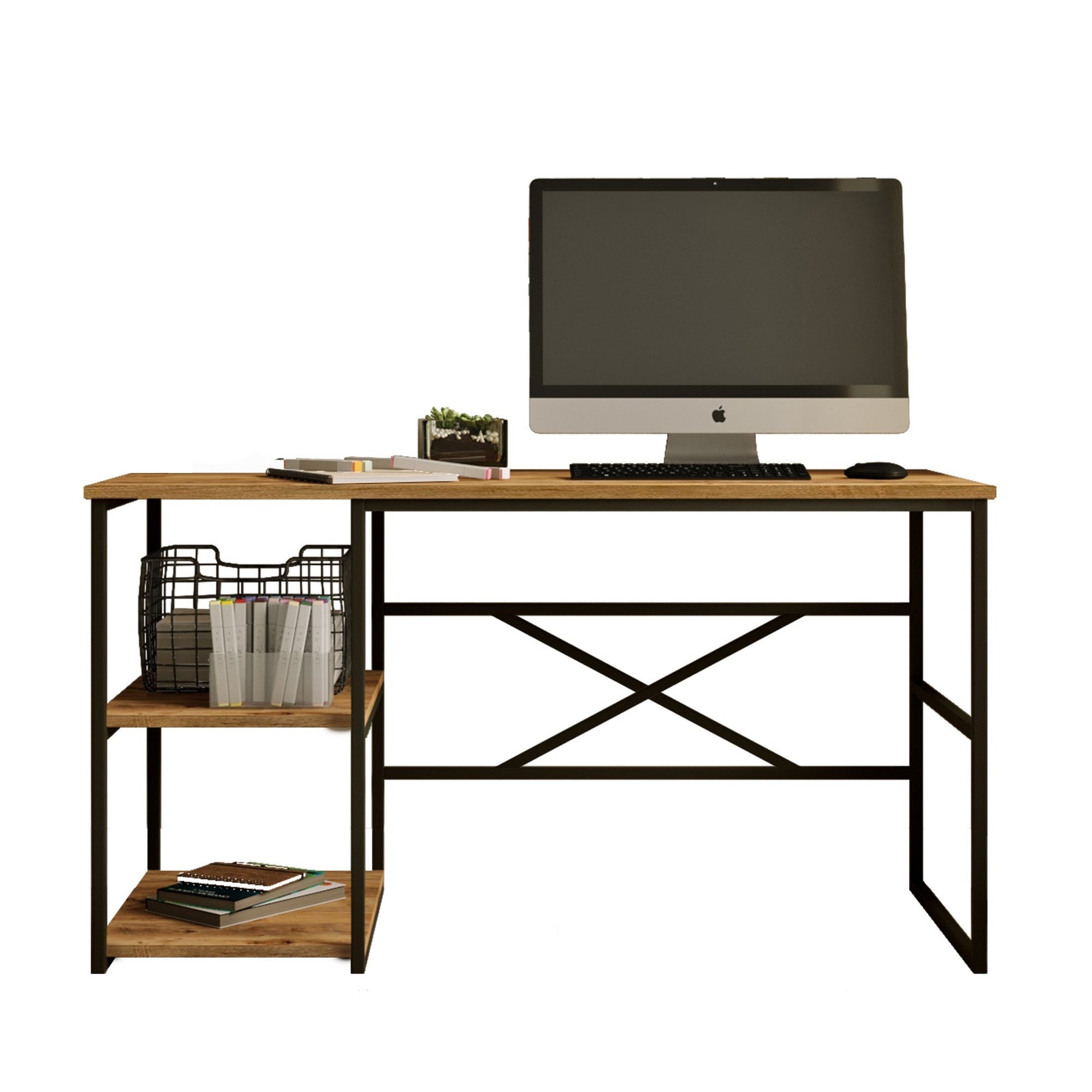 Mesa escritorio con almacenaje melanina blanco-pino 120cm
