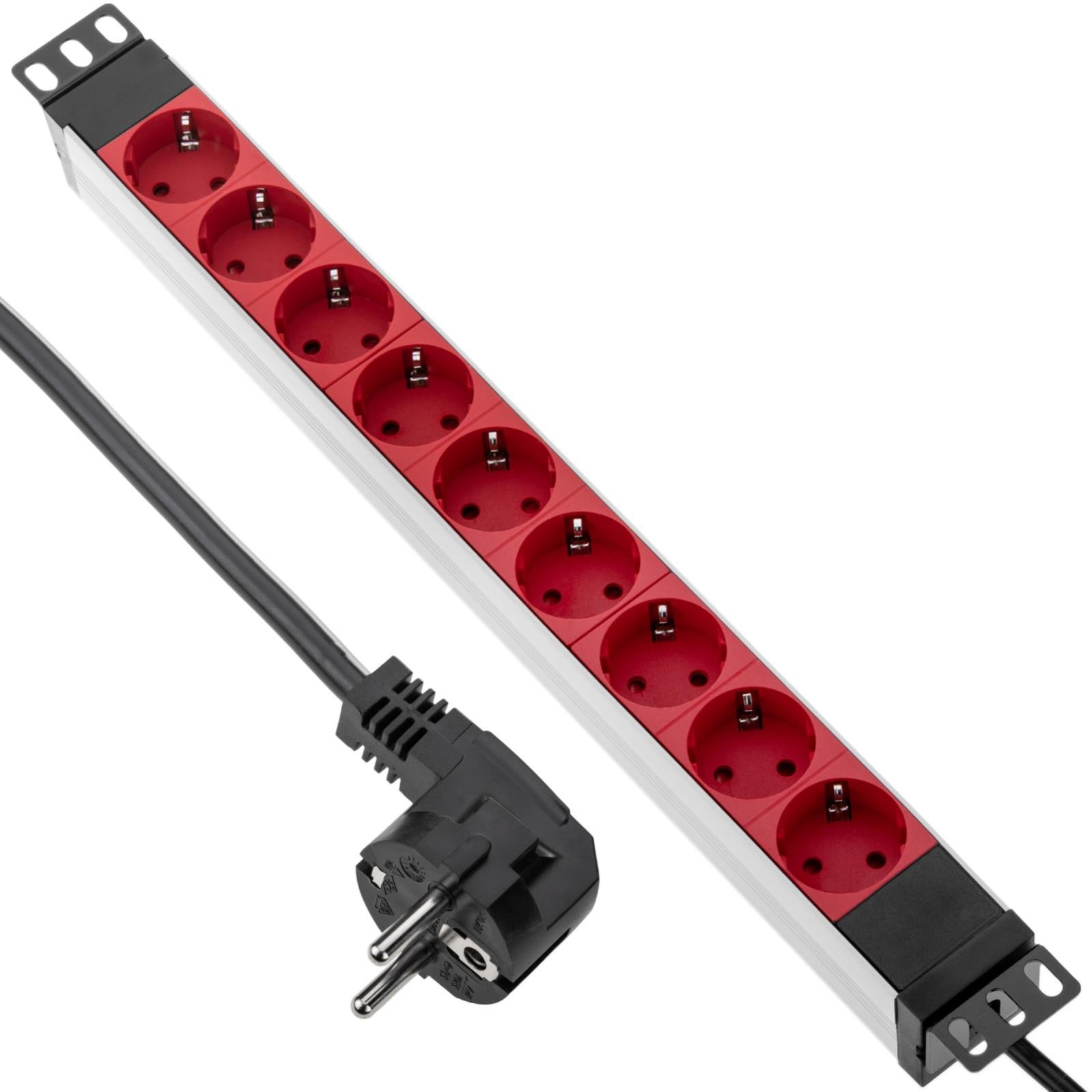 Bande Rack Color Bande rouge avec 9 prises schuko compatible avec armoire rack 19 ...