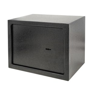 Caja menor negra con llave, 25 x 18 x 9 cm