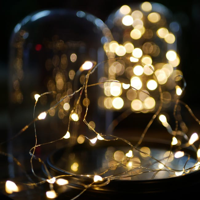 Lumières Décoratives à LED Blanc Chaud avec Piles, Guirlandes Lumineuses à  10 LED de 1m pour Noël