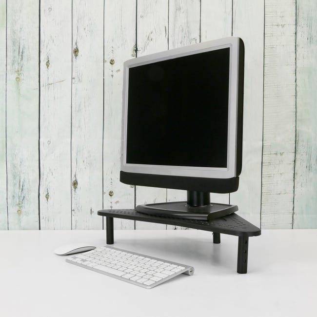 Elevador de monitor triangular, soporte para monitor de computadora de  esquina con cajón, triángulo de madera ahorra espacio, soporte de  computadora