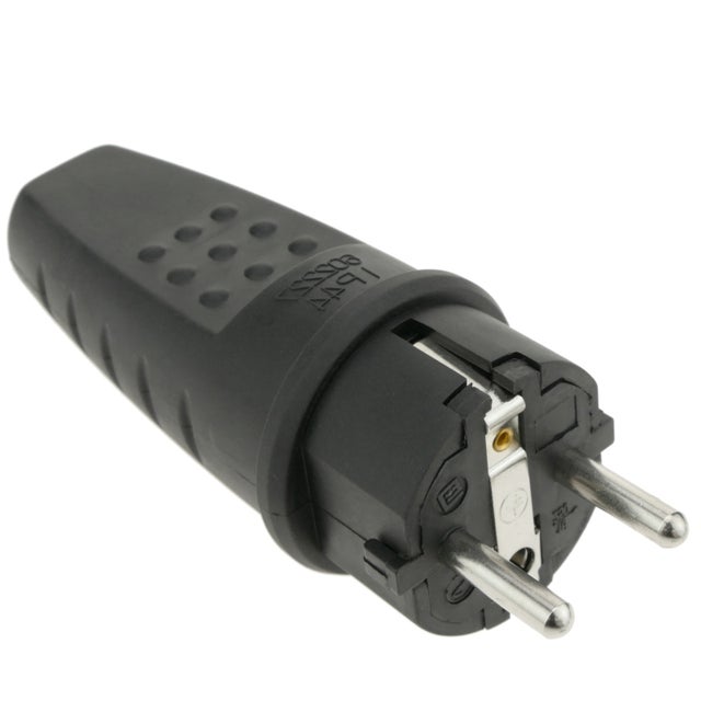 Spina schuko maschio dritta rispetto al cavo colore nero 250V/16A IP44