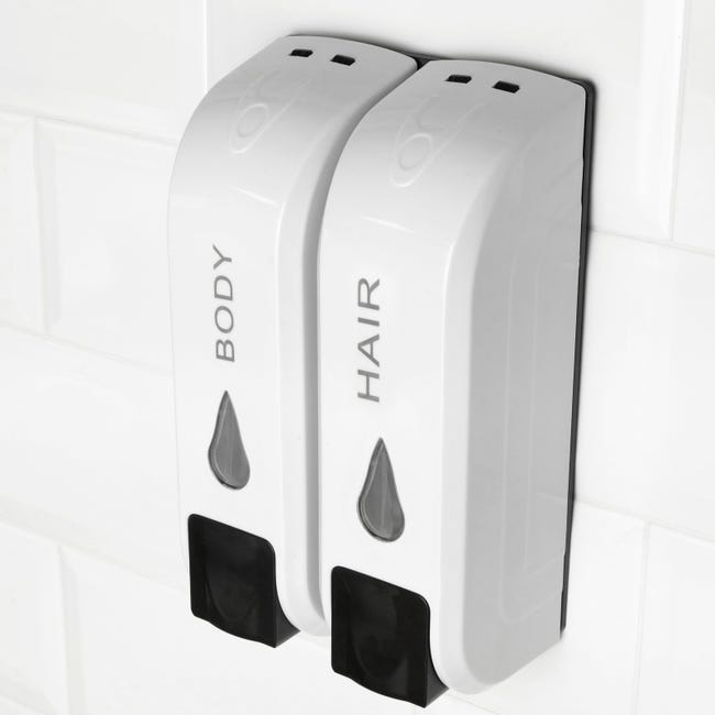 Confezione 2 dispenser di sapone da doccia per le pareti del bagno