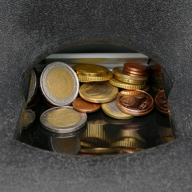 Caisse à monnaie avec trieur de pièces, noir sur