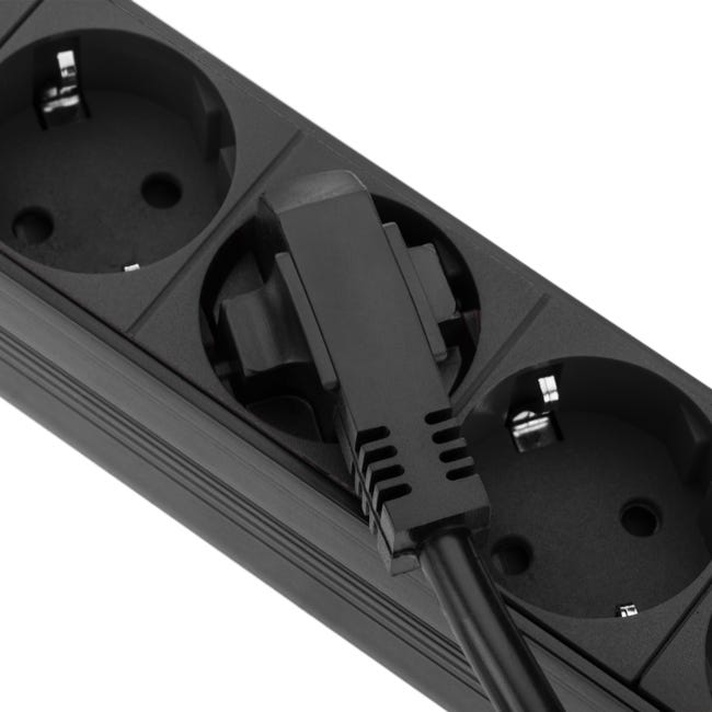 Regleta negra de 6 enchufes schuko con interruptor 16A tipo B compatible  con armario rack de 19”