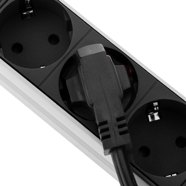 Regleta negra de 6 enchufes schuko con interruptor 16A tipo B compatible  con armario rack de 19”