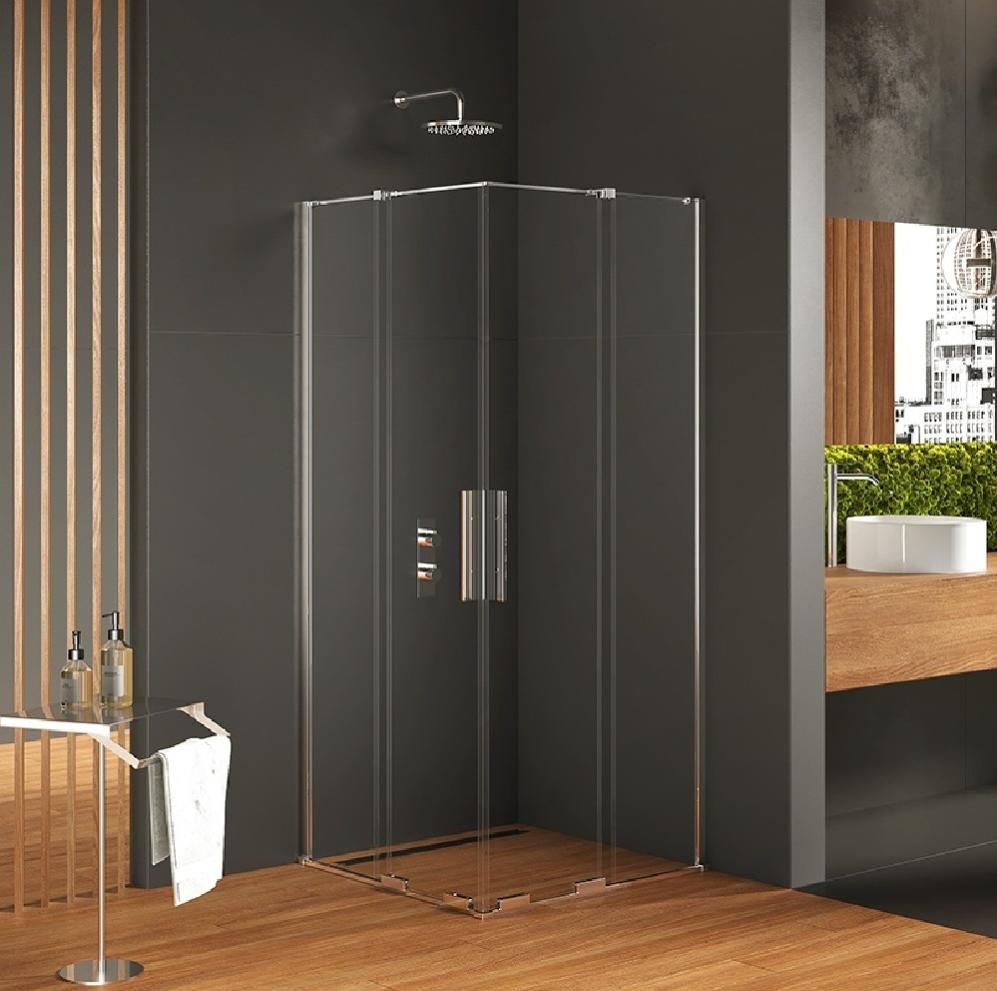 Cabine De Douche Angulaire Idralite 90x120 Cm - Porte Coulissante, Granité, Aluminium Et Verre