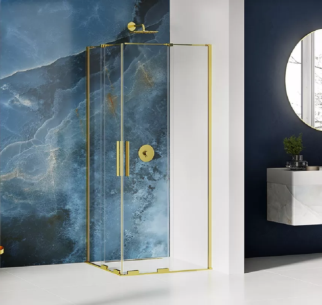 Cabine de douche 80x80 cm,coulissante HAWAII GOLD, doré, acces d'angle