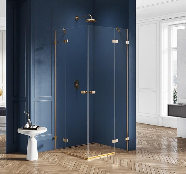 Cabine de douche 80x80cm 2 portes pivotantes,BALI GOLD BRUSHED, doré brossé,acces d'angle