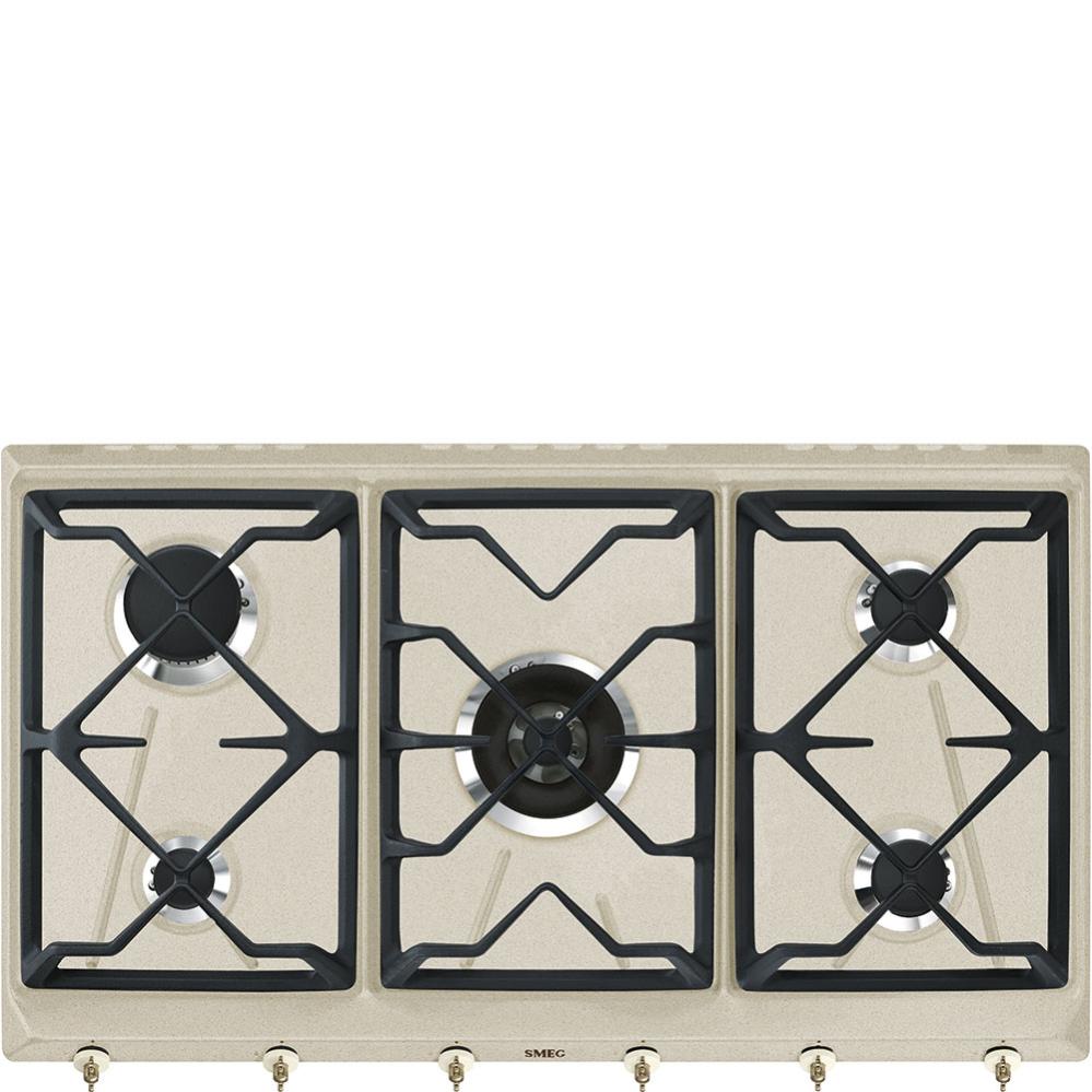 Smeg SR264AV2 Piano Cottura A Gas Da Incasso 4 Fuochi, Colore Avena, Bruciatori Ultrarapidi 5 KW, Accensione Automatica