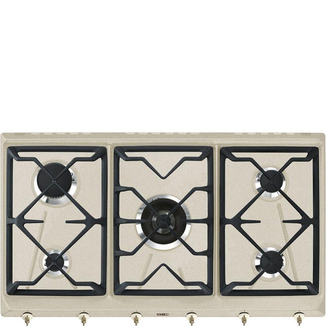 Smeg SR264AV2 Piano Cottura A Gas Da Incasso 4 Fuochi, Colore Avena, Bruciatori Ultrarapidi 5 KW, Accensione Automatica