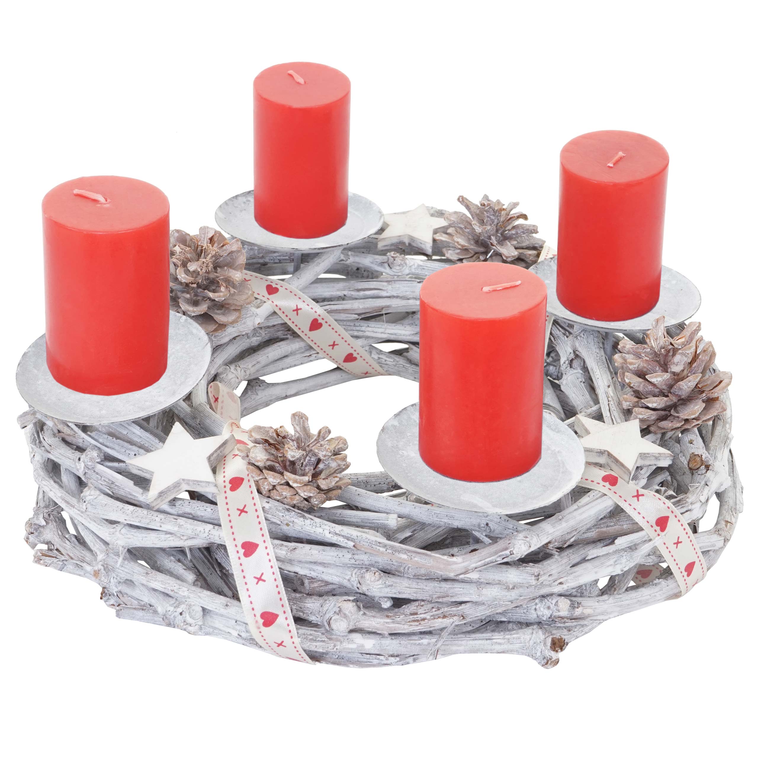 Couronne de l'avent ronde décoration de table Noël bois Ø 30cm blanc-gris avec  bougies rouge 04_0002563