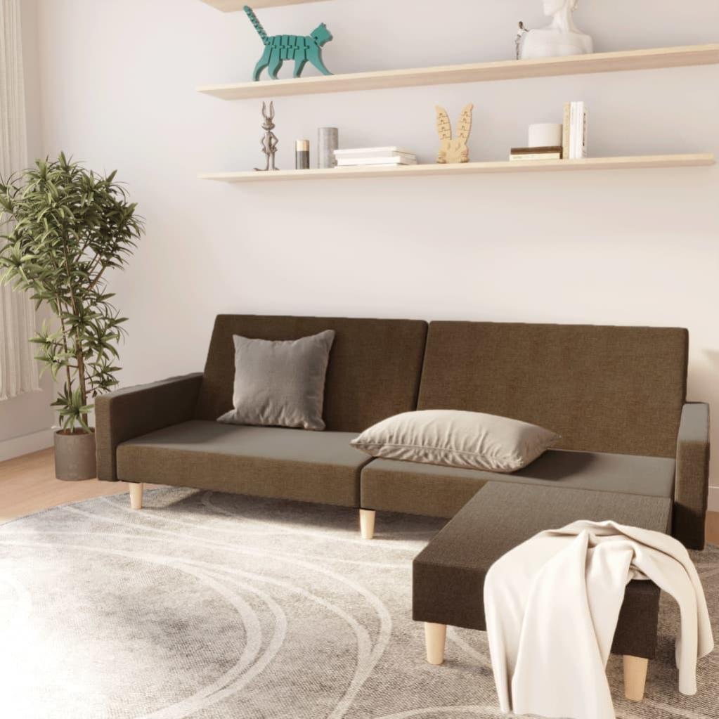Sofá cama de 2 plazas con reposapies tela marrón Leroy Merlin
