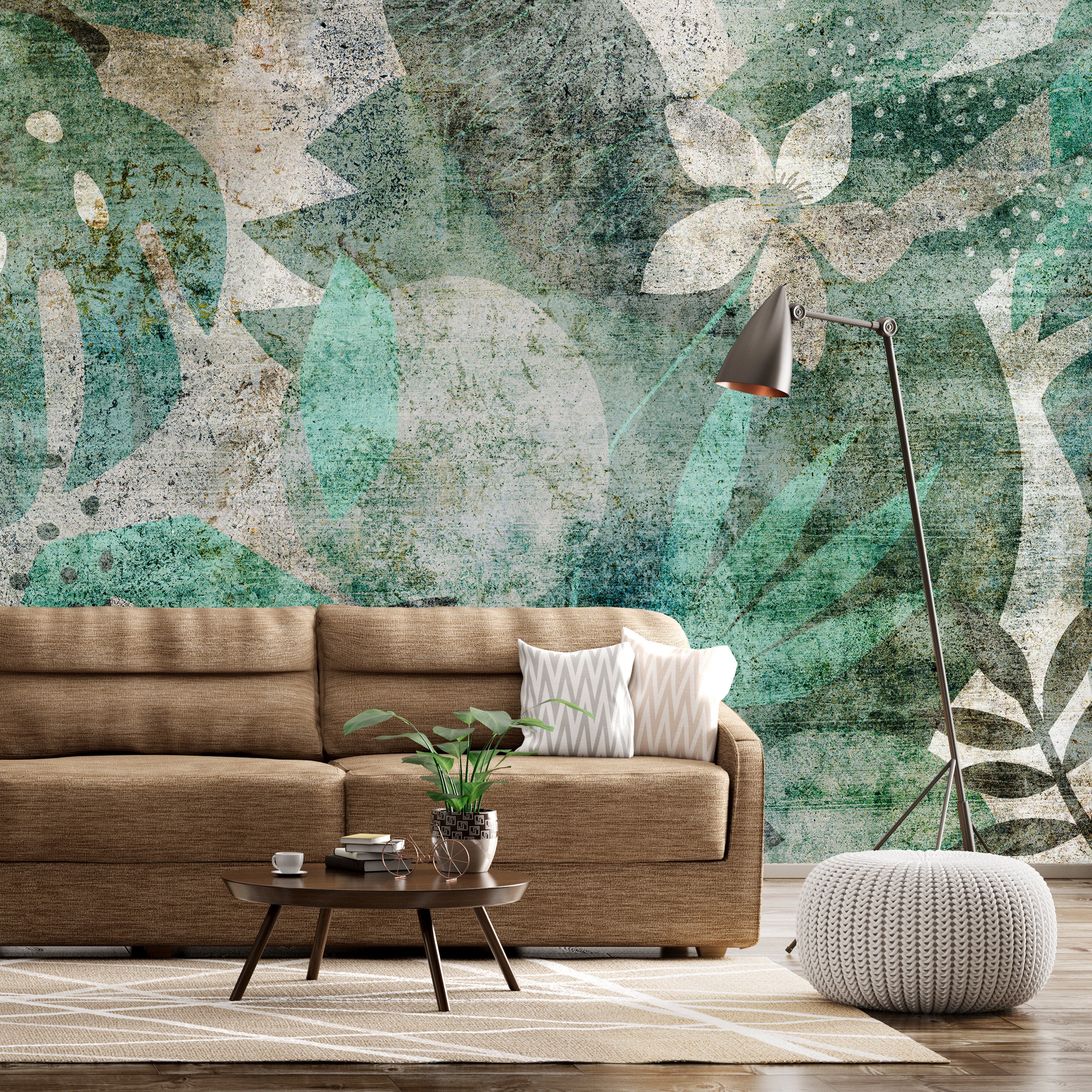 Custom Green Leaf auto-adhésif décoration murale mur de papier