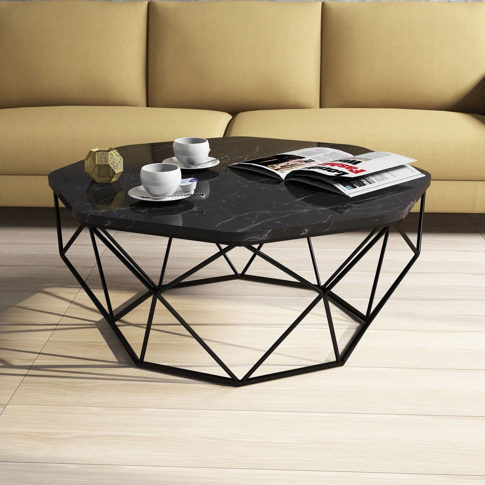 Mesa de centro elevable color roble y tablero negro melanina