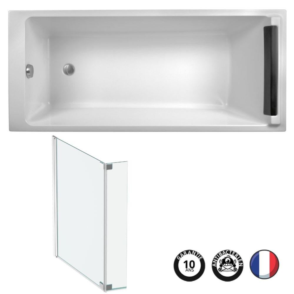 Baignoire droite 170 X 70 JACOB DELAFON Spacio acrylique + pare bain NEO Leroy Merlin