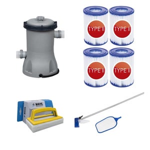 WAYS - Kit d'entretien & Pompe de filtration 1250 L/u & 6 Filtres Type H &  Brosse à récurer WAYS