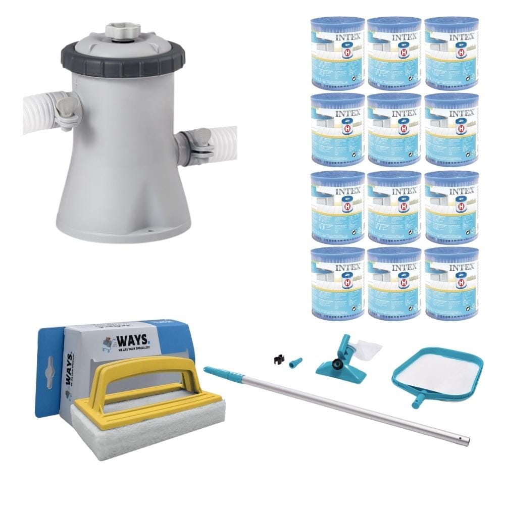 WAYS - Kit d'entretien & Pompe de filtration 1250 L/u & 12 Filtres Type H &  Brosse à récurer WAYS